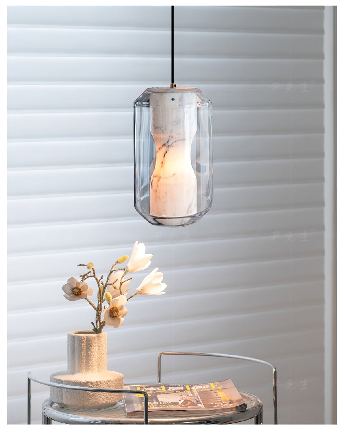 Alabaster Glass Cylinder Pendant Light – detail 16